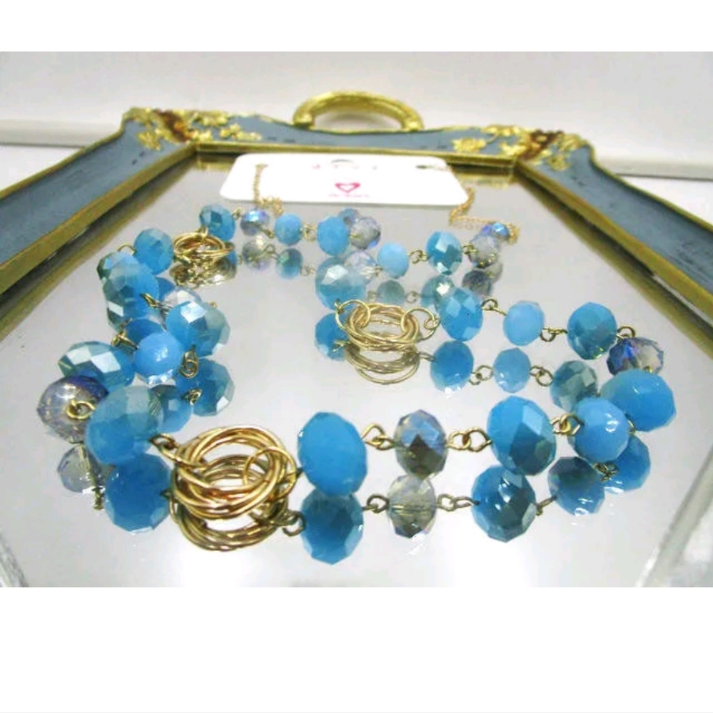 New gold & blue beaded necklace